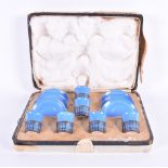 A boxed Shelley blue ground tea set comprising of six coffee cans and saucers, the coffee cans in