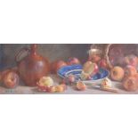 Early 20th century English School a still life of apples and a cider jar c.1905, pastel,