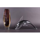 A 20th century glass model of a Dolphin, possibly Murano in leaping pose, 34 cm long, together