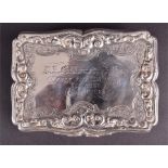 A Victorian silver snuff box London 1847, by Nathaniel Mills, of rectangular form with repousse