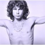 A black and white square format photograph of Jim Morrison by Joel Brodsky, 1967, mounted, 36.5 x