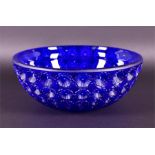 A contemporary Lalique midnight blue glass bowl of circular form, in the 'Nemours' pattern, boxed,