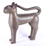 A good quality large bronze model of a Benin style leopard with dot and ring decoration, the head