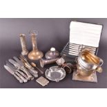 A miscellaneous collection of silver and white metal items including a Georgian silver milk jug, a