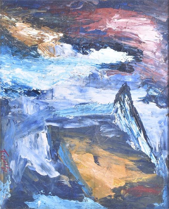 Turbulent waves crash onto a rocky shore signed and dated 'Tresordi 68' to lower left, oil on