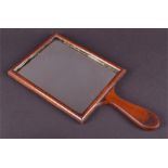 A 19th century hand held campaign mirror of rectangular form, with wooden frame, 28 cm high.