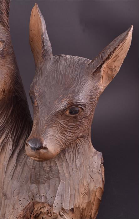 An early 20th century Black Forest carving of a stag and doe the heads carved from one piece of wood - Image 4 of 6