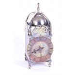 An early 20th century silver plated lantern clock after an earlier 17th century example the