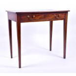 A Georgian mahogany side table with single drawer and brass handles, supported on square tapering