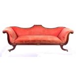 A Regency mahogany scroll end chaise longue with boxwood inlay, and terracotta coloured