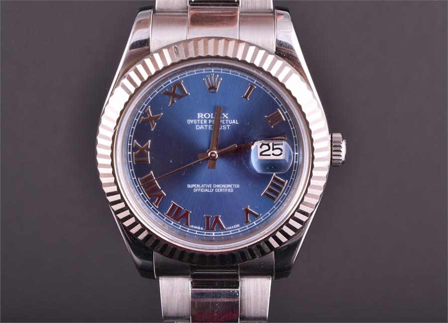 A Rolex Datejust II Oyster Perpetual Automatic Stainless Steel wristwatch the signed blue dial - Image 2 of 4
