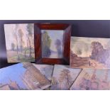 A collection of 20th century landscape sketches signed J.and B. Bonello an assortment of signed