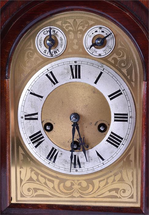 A 20th century bracket clock set within a stained mahogany case with hinged glazed panel door, the - Image 10 of 16