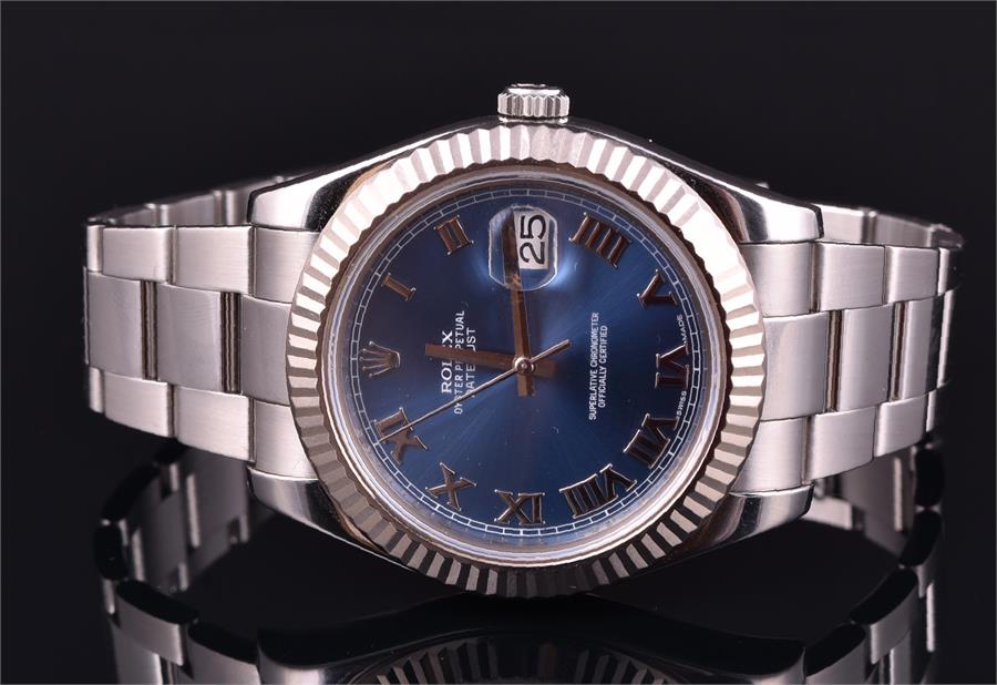 A Rolex Datejust II Oyster Perpetual Automatic Stainless Steel wristwatch the signed blue dial - Image 3 of 4