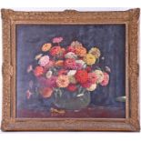 A large 20th century still life with chrysanthemums, possibly signed 'Hampel' to lower left corner