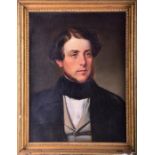 A 19th century portrait of a gentleman in regency attire oil on canvas, in a gilt gesso frame, 53.