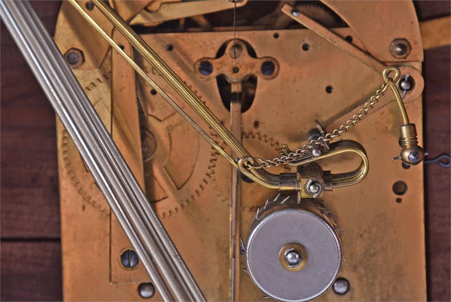 A 20th century bracket clock set within a stained mahogany case with hinged glazed panel door, the - Image 7 of 16