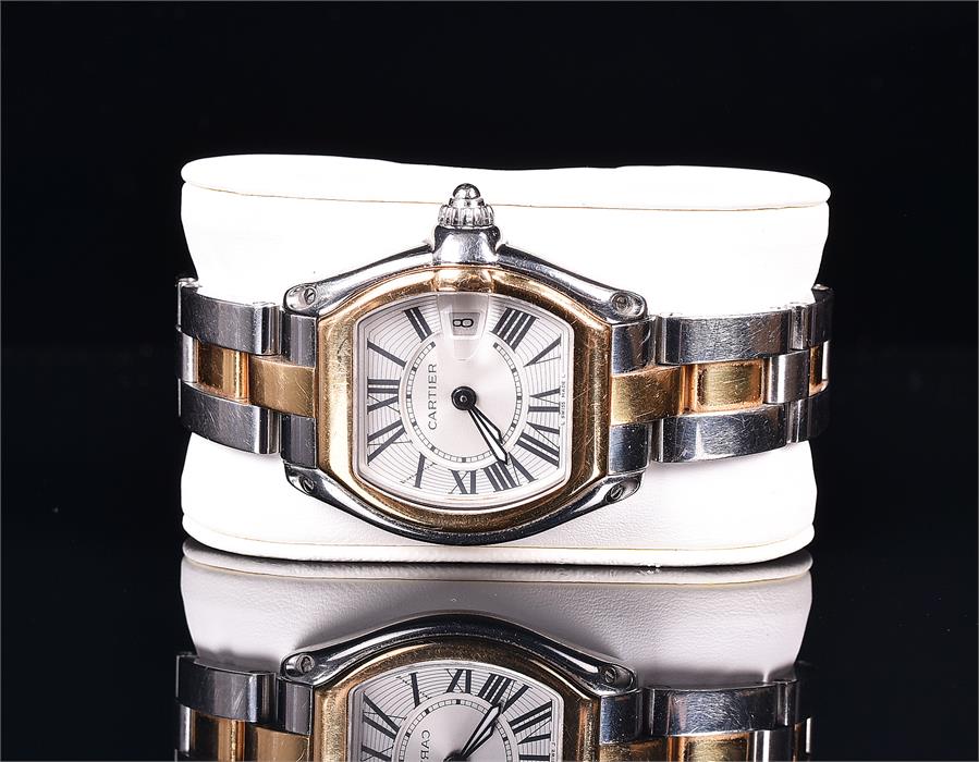 A Cartier Roadster 18ct gold and stainless steel wristwatch the silvered dial with black Roman - Image 4 of 4