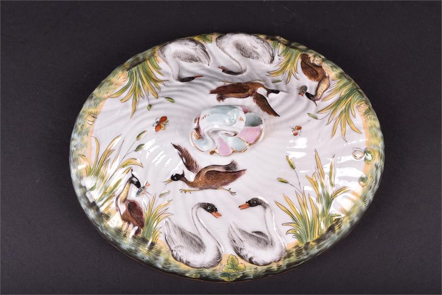 A hand painted Naples ceramic meat plate the plate of oval form, the wrythen ground decorated with - Image 2 of 10