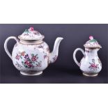 A Samson of Paris armorial teapot and jug both painted with crests surrounded by flowers and gilt