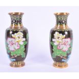 A pair of Chinese cloisonné enamel vases in the famille noire palette, of tapered baluster form,