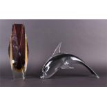 A 20th century glass model of a Dolphin, possibly Murano in leaping pose, 34 cm long, together
