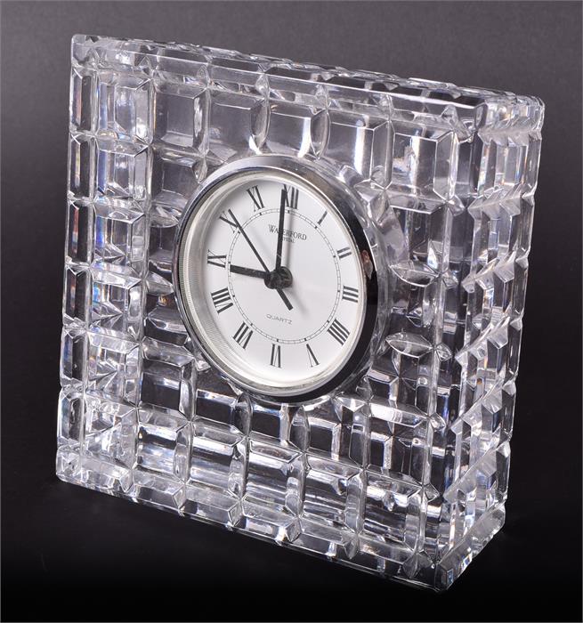 A Waterford cut crystal mantel clock inset with a white dial with black Roman numerals. Signed to - Image 2 of 4