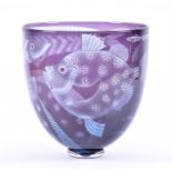 A contemporary large and impressive Ruth Dresman studio glass bowl the colourless glass lined