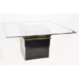 A 1970s Zevi Italian large pedestal dining table designed by Renato Zevi, the black squared base