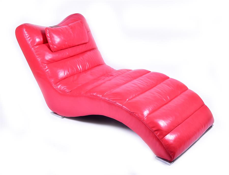 A contemporary Italian Contempo red leather upholstered recliner the curved form with over-stuffed