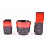 Two 1960s West German Jopeko rectangular vases and a cache pot designed by Heinz Martin, all with