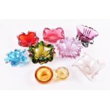 A collection of mid-late 20th century Murano and Continental glass ashtrays or bowls comprising