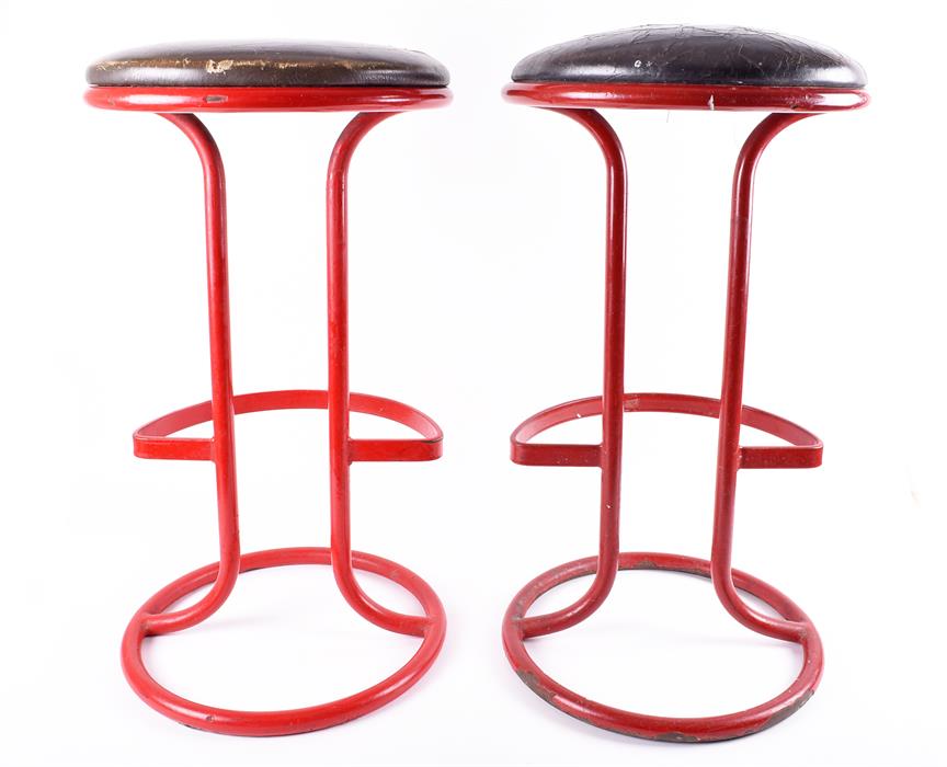 A pair of mid-late 20th century Royal Mail Post Office stools the steel frames finished in Royal - Image 2 of 3