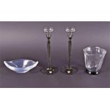 A group of 1930s-60s Orrefors glass comprising a pair of 1930s Art Deco grey candlesticks, the stems