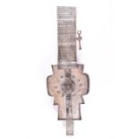 A 1960s-70s Italian Lorenzo Burchiellaro wall clock formed in silvered copper, of guitar-like form