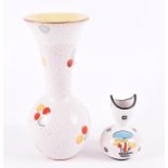 Two 1950s Italian Deruta 'Dot' vases comprising a small vase with curving rim, hand-decorated with
