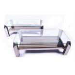 A pair of 1970s French chromed metal rectangular coffee tables the bases with chunky legs with