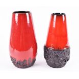 Two 1960s West German Jopeko tapering cylindrical vases designed by Heinz Martin, both with glossy