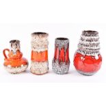 Four West German 1960s Scheurich and Jopeko vases comprising a Jopeko vase and a jug vase with a