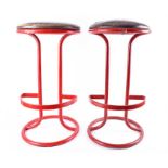 A pair of mid-late 20th century Royal Mail Post Office stools the steel frames finished in Royal