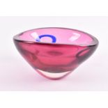 A scarce 1970s West German glass bowl the colourless cased rose pink body with curving rim and