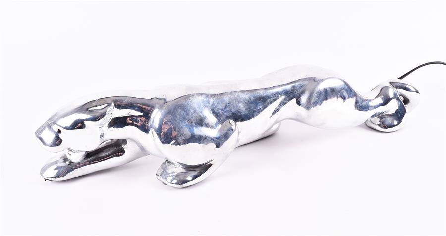 A mid-late 20th century chrome plated metal Jaguar desk lamp modelled as a prowling jaguar with