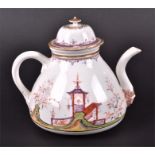 A 19th century Continental porcelain teapot decorated with Oriental landscape scenes  and a