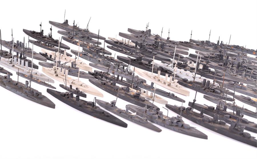 A large collection of 61 Bassett-Lowke and other WWI and WWII waterline model ships painted in - Image 2 of 15