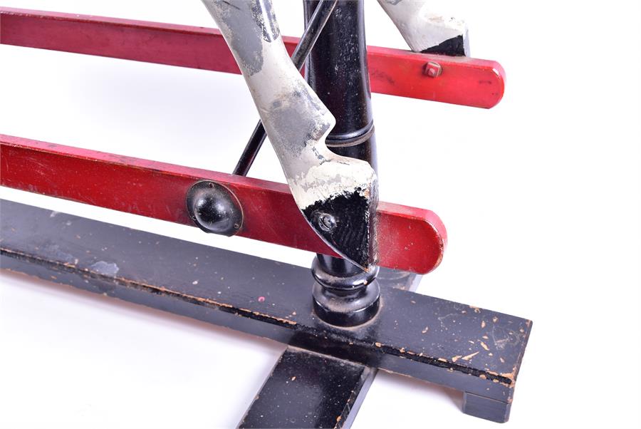 An Edwardian painted rocking horse on a blackened swinging frame, the dappled grey mount adorned - Image 8 of 9