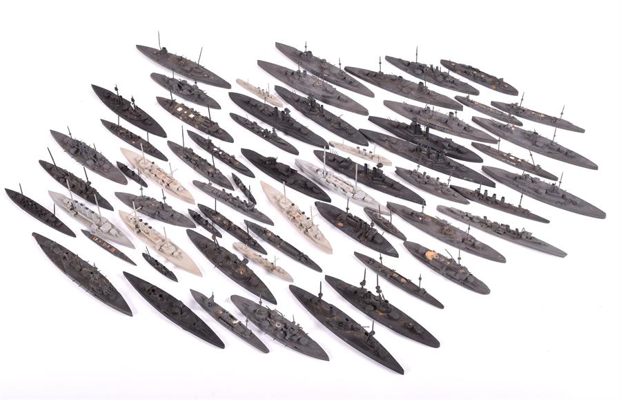 A large collection of 61 Bassett-Lowke and other WWI and WWII waterline model ships painted in - Image 6 of 15