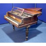 A Victorian Joseph Kirkman & Son Patent rosewood baby grand piano with six octave keyboard, and