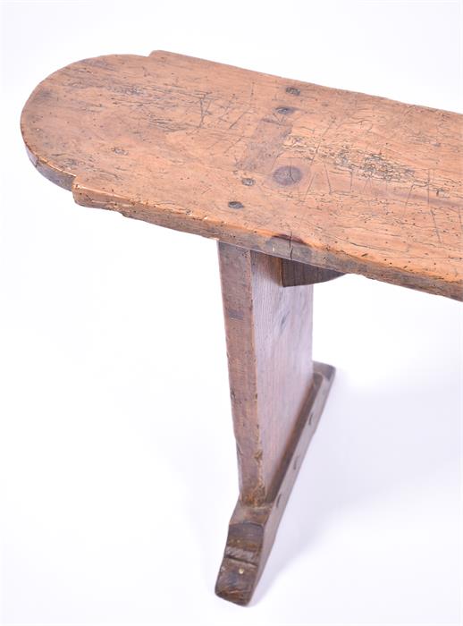 An 18th / 19th century provincial French oak side bench supported on two bar feet, 150 cm long, 50 - Image 3 of 3