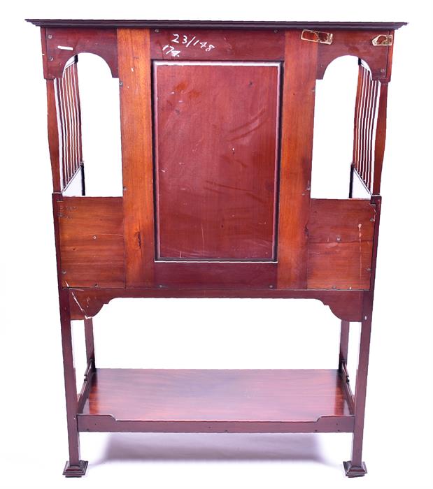 An Art Nouveau mahogany music cabinet the panel door inlaid with mother-of-pearl, opening to - Image 7 of 8