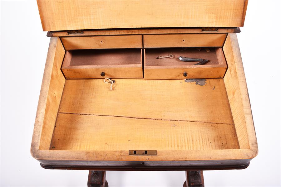 A Victorian figured walnut Davenport the top with stationery compartment, and rising writing surface - Image 5 of 9